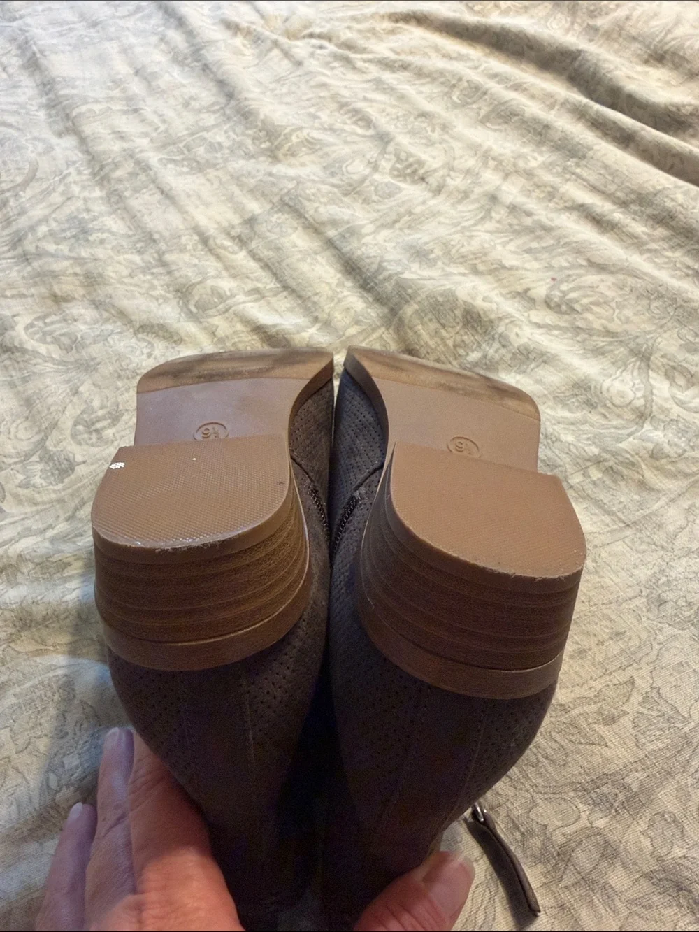 Universal Thread Taupe Perforated Suede Ankle Booties with Side Zipper